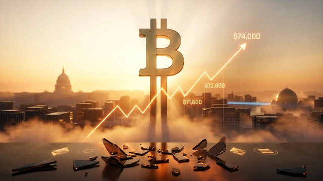 Bitcoin strebt auf 74.000 USD zu – Short Squeeze und Geopolitik treffen aufeinander